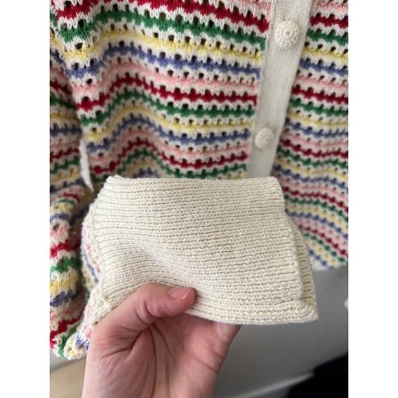 ZARA Chunky Knit Multicolor Rainbow Stripe Knit Cardigan Sweater Size L - Picture 7 of 10